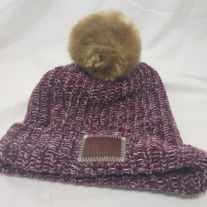 Love Your Melon Beanie Maroon/Burgundy Tan Pom Pom Winter Hat - Picture 1 of 5