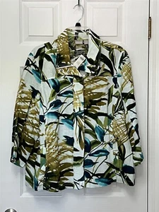 NWT Chico's Size 3 XL 16-18 Tropical Print Sporty Linen Hidden Zip Jacket $119 - Picture 1 of 12