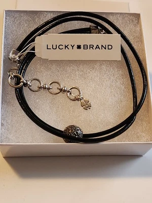 Lucky Brand Silvertone Black Leather Crystal Choker Necklace 11-14" - Image 1 of 4