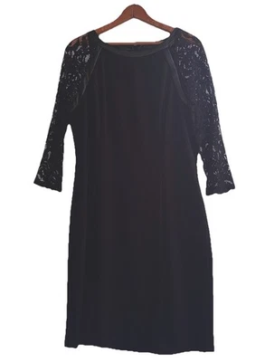 ADRIANNA PAPELL Size 12 P Black Shift Dress Formal Elegant Lace 3/4 Sleeve - Image 1 of 4