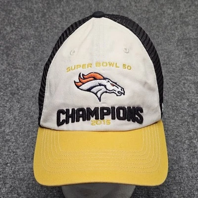 Denver Broncos Hat Super Bowl 50 Champions 2015 White Black Yellow 47 Brand - Image 1 of 4