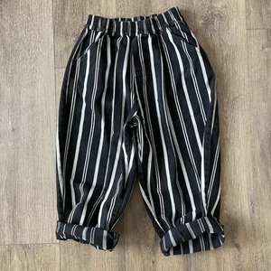 Black White Striped Wide Leg Pull On Trouser Pants Youth 140 8-10 Years - Picture 1 of 2