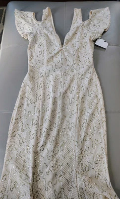 NWT Bailey Blue Shiloh Maxi Dress Women's Size XL Sequin Ivory/Gold Mesh  - Image 1 of 4