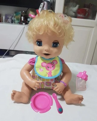 Baby Alive Soft Face 2006 Blonde Magnetic Bottle Spoon Dish Dress Deer Bib Read - Image 1 of 4