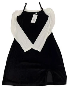 Romwe Fun Women Velvet Dress Black White Long Sleeve Size 8/10 - Picture 1 of 12