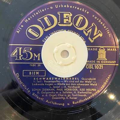 JESSEL: Schwarzwaldmädel - Ziemann/Hörbiger (EP Odeon OBL 1021/ Mono / NM) - Bild 1 von 3