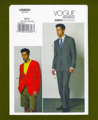 Men's Suit Jacket, Shorts and Pants Sewing Pattern (Sizes 34-40) Vogue 8890 - Image 1 of 4
