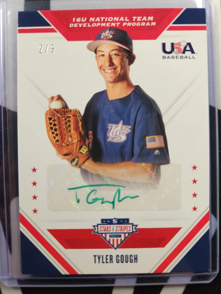 2020 Panini Stars & Stripes Tyler Gough 16U-TG Team USA Auto Green 2/5 MARINERS - Image 1 of 2