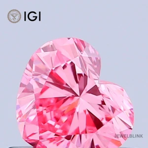 IGI Certified 0.47 Carat Fancy Vivid Pink VS1 Heart Shape CVD Lab Grown Diamond - Picture 1 of 19
