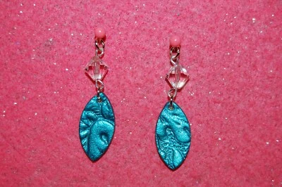 Серьги-капли из натуральной кожи с бирюзой хрустальные бусины крючки из стерлингового серебра 925 пробы - Изображение 1 из 4