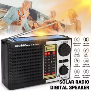 Solar Radio Portable FM/AM SW Digital Bluetooth Speaker MP3 Player Rechargeable - Picture 1 of 13