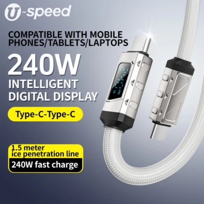 240W Digital Display Braided PVC Zinc Alloy Type-C Data Fast Charging Cable - Image 1 of 4