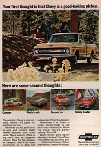 1969 Chevy C10 Fleetside Pickup Truck Original Color Ad - Picture 1 of 1