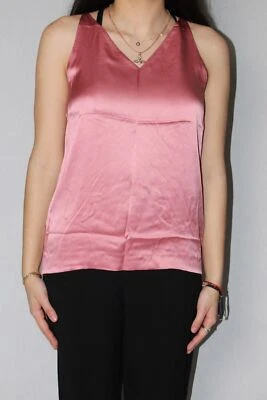 $660 NUEVO CON ETIQUETAS Salvatore Ferragamo Rosa Blusa Camiseta sin Mangas Seda Talla 40 IT Foto 1 de 4