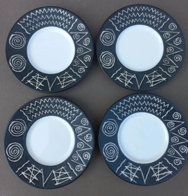 Scraffito by Habitat  4 Soucoupes  12,5 cm  Expresso   Made in JAPAN  Vintage - Photo 1/4