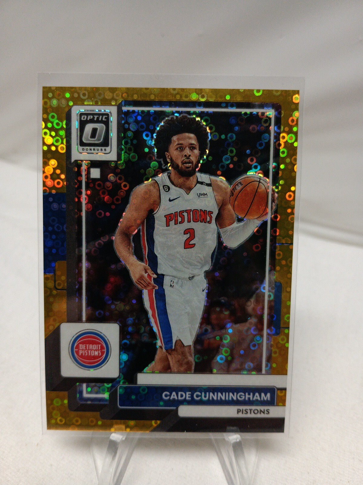 2022-23 Donruss Optic Cade Cunningham Fast Break Gold Disco Prizm 3/10 SSP #92