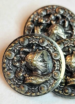 3 Victorian Metal And Mirrored Picture Buttons. Greek/Roman Warrior. Shank Back - Image 1 of 4
