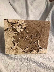 Boston Harbor Natural Cork Map 10”L x 8”W x 2-1/2” Thick, Wood Chart - Picture 1 of 9