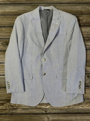 Blazer Alan River Para Hombres 40R Azul Blanco Rayas Seersucker Preppy Costero Cachemira Foto 1 de 4