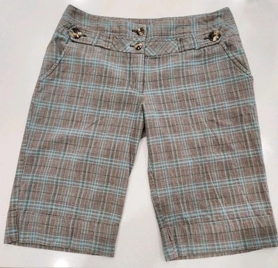 Bermudas a rayas a cuadros marrón azul verde vintage Y2K Candies para mujer talla 9 Foto 1 de 4