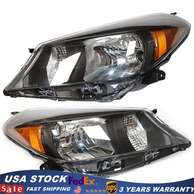 Left & Right For Toyota Yaris 2012 2013 2014 Hatchback Headlights Black Housing - Image 1 of 4