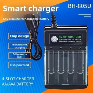 AA/AAA CARICABATTERIE PER PILE RICARICABILI ALCALINE 4 SLOT 1,5V COPERCHIO - USB - Foto 1 di 17