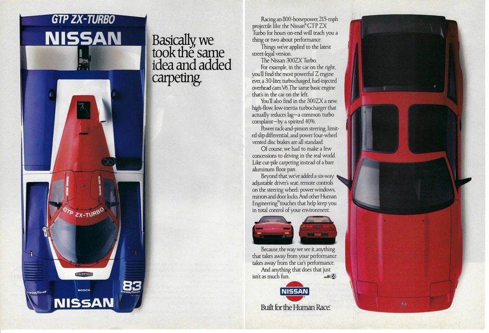 Nissan GTP ZX 1988 turbo y 300ZX turbo coche de carreras deportivo vintage anuncio impreso Foto 1 de 1
