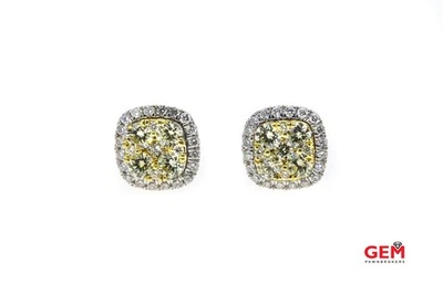 Серьги-гвоздики с фантазийными желтыми бриллиантами гало-кластеры пара сережек - Изображение 1 из 2
