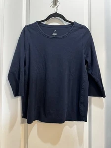 J. Jill Navy Blue Tee Large Scoop Neck 3/4 Sleeve Armpit To Armpit 20” Length24” - Picture 1 of 6