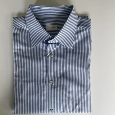 Camisa de vestir Ermenegildo Zegna para hombre a rayas azules 100 % algodón puño francés talla 17,5 Foto 1 de 4