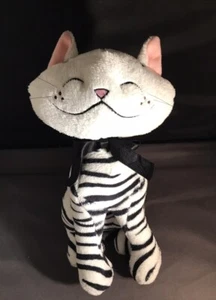 Russ Aggie Cat Plush White Black Stuffed Animal Toy Striped Smiling Kitty Cat - Picture 1 of 4