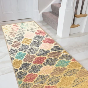 Fancy Moroccan Trellis Rubber-backed Nonslip RUG RUNNER 20X59 " - Picture 1 of 3
