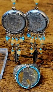 Native American Sterling Silver Buffalo Nickel Ring With Earrings Ring SZ 8 - Picture 1 of 19