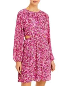 Aqua Cut Out Dress Womens Size XL Berry Floral Printed Long Sleeve Mini Cocktail - Picture 1 of 11