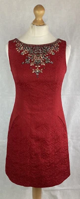 Vestido Anthropologie Moulinette Soeurs rojo texturizado sin mangas con cuentas turno UK8 Foto 1 de 4
