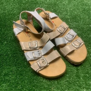 Womens Haflinger Sandals Open Toe Leather Strap Silver Tan Shoes 9.5-10 EU 40 - Picture 1 of 5