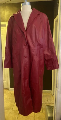 Abrigo de cuero Terry Lewis Luxuries rojo largo completo para mujer talla L Foto 1 de 4