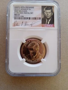 2015 KENNEDY FIRST SPOUSE DOLLAR COIN & MEDAL SET NGC MS67 RD FIRST RELEASES - Picture 1 of 4