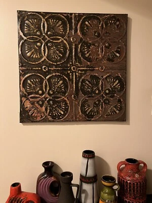 ARTIST ARCHITECTURAL ANTIQUE TIN TILE FRAMED SALVAGE DISTRESSED FINISH 23”X 23” - Image 1 of 4