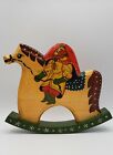 Handcarved Wooden Santa On Rocking Horse Made in Russia. 
