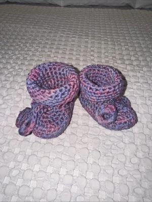 Crochet Bebé Botines Crochet 6-12 Zapatos Botines Tonos Azul Lavanda, Algodón Foto 1 de 4