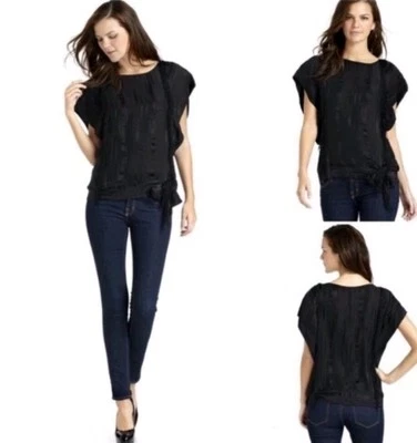 NUEVO SIN ETIQUETAS BCBG Max Azria Negro Seda Satén Cuentas Flecos Manga Dolman Top (S) #0553 Foto 1 de 4