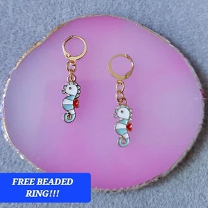 SEAHORSE SUMMER GOLD HANDMADE EARRINGS - Picture 1 of 3