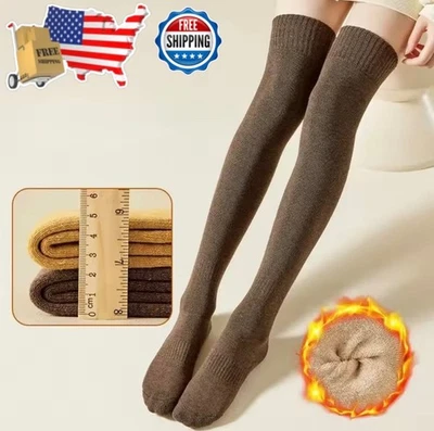 Женские зимние теплые длинные носки — толстые махровые чулочно-носочные изделия высотой выше колена, однотонные - Изображение 1 из 4