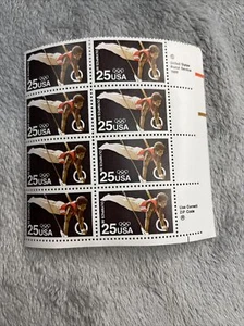 Plate Block of 8 US 25 Cent Stamps - Olympic Rings - Picture 1 of 5