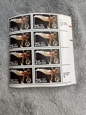 Plate Block of 8 US 25 Cent Stamps - Olympic Rings - Image 1 of 4