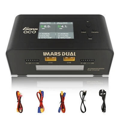 Gens Ace IMARS Dual Channel AC200W/DC300W RC Lipo Battery Balance Charger Black - Image 1 of 4