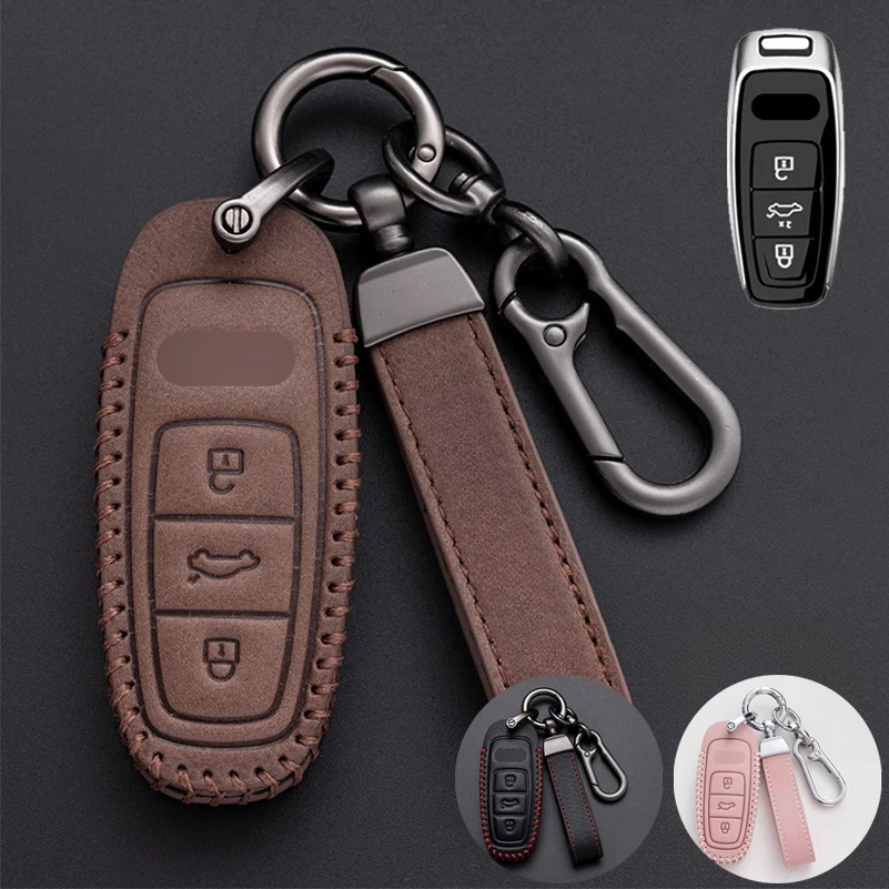 Genuine Leather Car Key Fob Case Cover For Audi A6 C8 A7 S6 S7 S8 A8 Q8 A6L A8L - Изображение 1 из 4