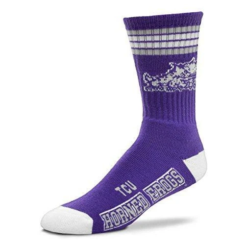 For Bare Feet NCAA TCU Horned Frogs 4 Stripe Deuce Crew Sock Team Color YOUTH Cover