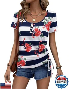 Zeagoo Floral Summer Tops for Women Short Sleeve Dressy Casual Shirts 2025 Tr - Picture 1 of 5